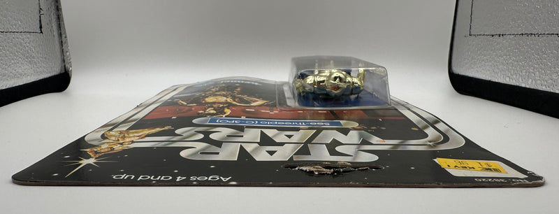 1977 Kenner Star Wars See-Threepio C-3PO 12 Back-C vintage sealed action figure on original card with bright gold figure and early Star Wars cardback
