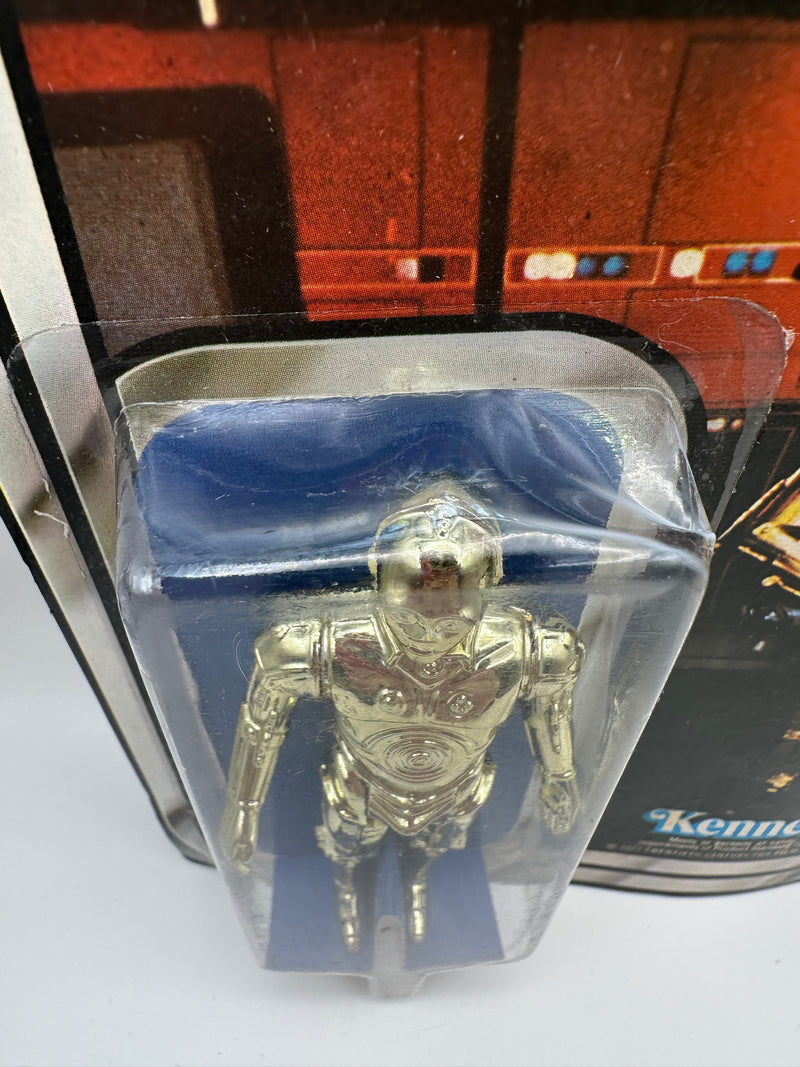 1977 Kenner Star Wars See-Threepio C-3PO 12 Back-C vintage sealed action figure on original card with bright gold figure and early Star Wars cardback