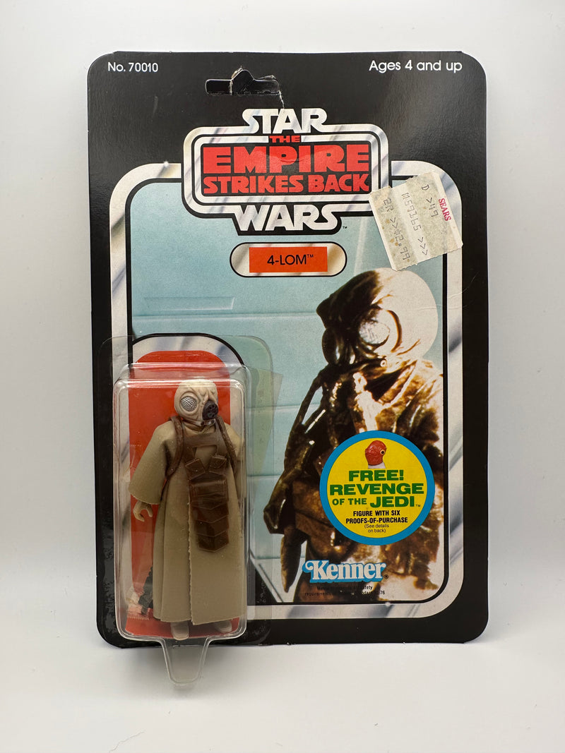 vintage 1982 kenner star wars 4 lom esb 48 back moc front view clear bubble
4 lom figure sealed bubble close up vintage kenner star wars esb
esb 48 back hanger area unpunched with wear around punch detail
vintage star wars revenge of the jedi anakin offer sticker close up
kenner 4 lom bubble side profile clear bubble sealed no lifting
vintage star wars card back collect all 48 4 lom figure