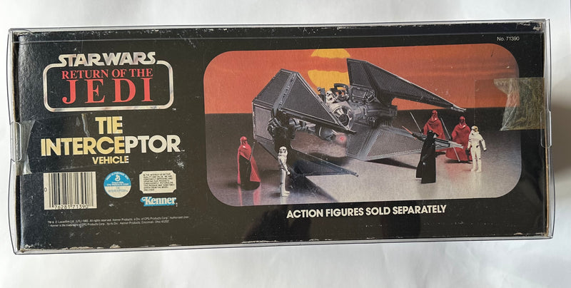 Vintage 1983 Kenner Star Wars Return of the Jedi TIE Interceptor vehicle complete in original box with battle sound and flashing laser light packaging