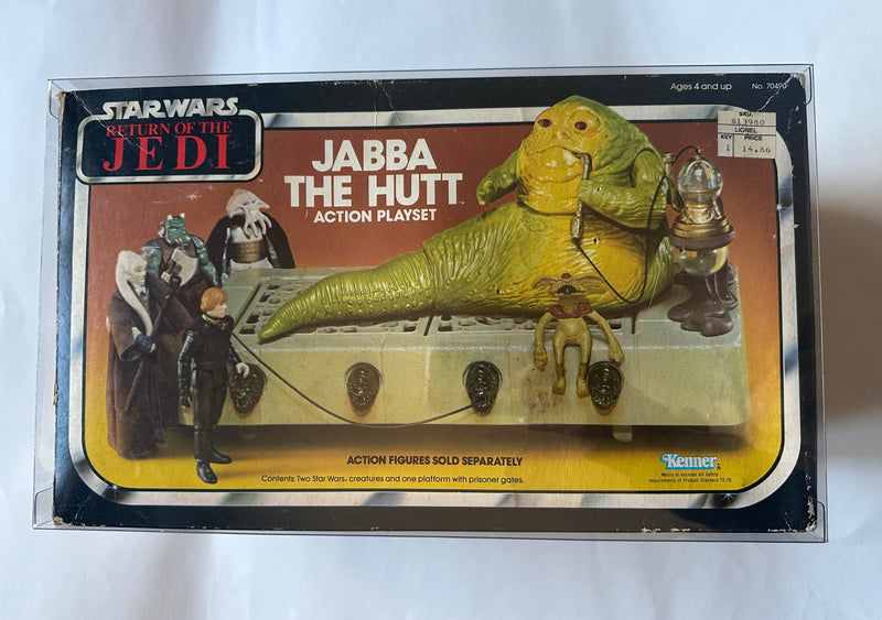 1983 Kenner Return of the Jedi Jabba the Hutt Action Playset complete in original box with Lionel retail price sticker and acrylic display case