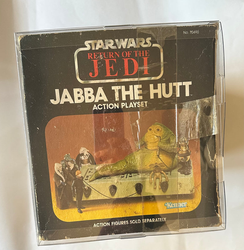1983 Kenner Return of the Jedi Jabba the Hutt Action Playset complete in original box with Lionel retail price sticker and acrylic display case