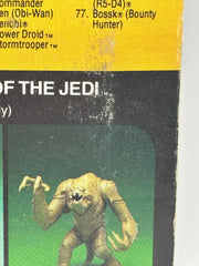 1983 Kenner Star Wars Weequay ROTJ 77 back MOC unpunched front view
Weequay ROTJ Kenner vintage figure yellow bubble close-up
Unpunched hang tab detail Weequay 77 back card
Side profile bubble dent Weequay ROTJ figure
Angled view Kenner Star Wars Weequay MOC carded figure
Collect All 77 back detail Weequay ROTJ Kenner card
