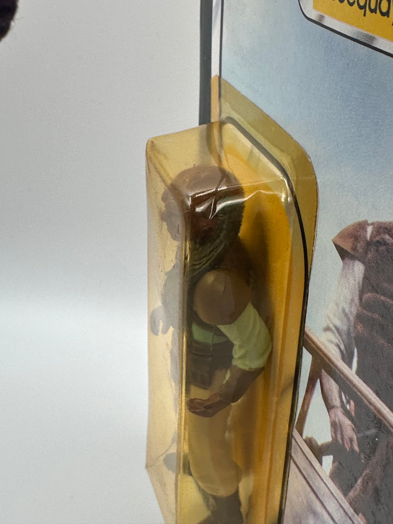 1983 Kenner Star Wars Weequay ROTJ 77 back MOC unpunched front view
Weequay ROTJ Kenner vintage figure yellow bubble close-up
Unpunched hang tab detail Weequay 77 back card
Side profile bubble dent Weequay ROTJ figure
Angled view Kenner Star Wars Weequay MOC carded figure
Collect All 77 back detail Weequay ROTJ Kenner card
