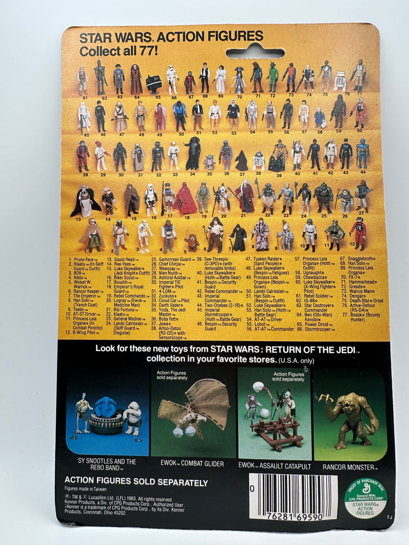 1983 Kenner Teebo Return of the Jedi 77 Back factory sealed action figure with Toys R Us price sticker and amber bubble