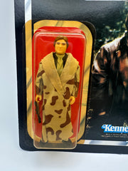 1983 Kenner Star Wars Return of the Jedi Han Solo Trench Coat 77 Back factory sealed MOC action figure with original camouflage trench coat and blaster accessory