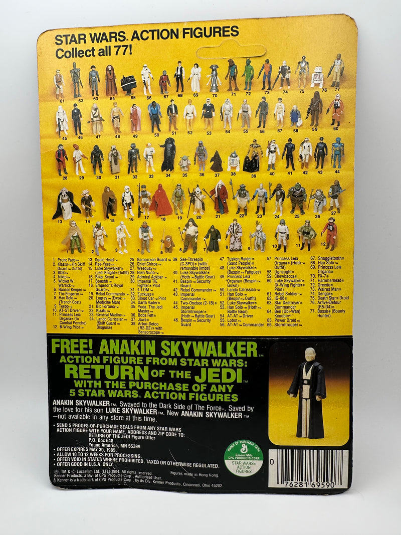 1984 Kenner Star Wars Return of the Jedi Logray Ewok Medicine Man 77 Back MOC Unpunched Anakin Offer Sticker Vintage Figure