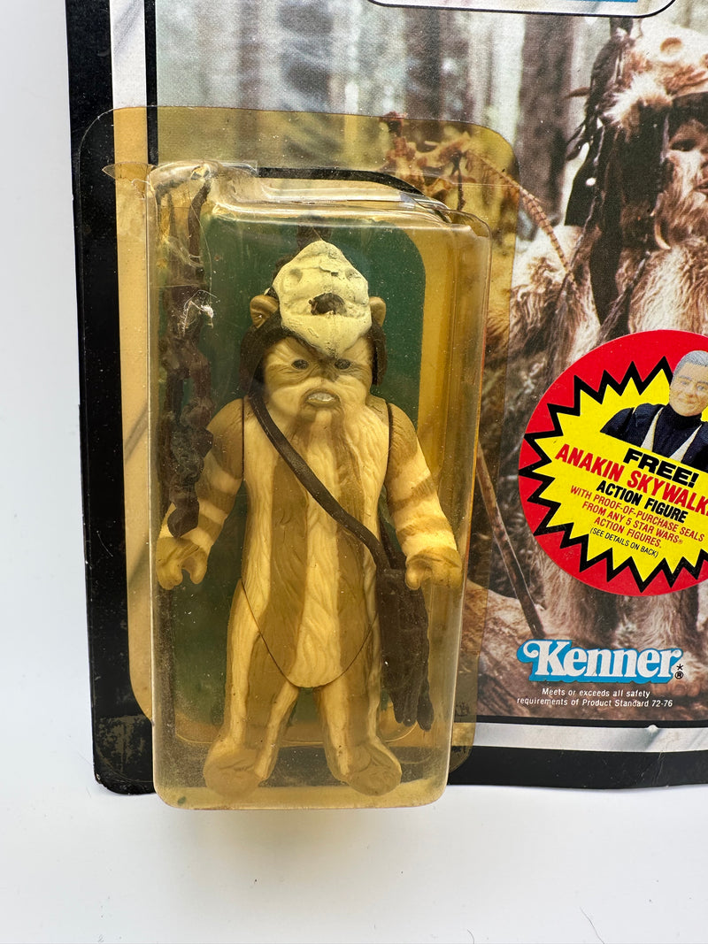 1984 Kenner Star Wars Return of the Jedi Logray Ewok Medicine Man 77 Back MOC Unpunched Anakin Offer Sticker Vintage Figure