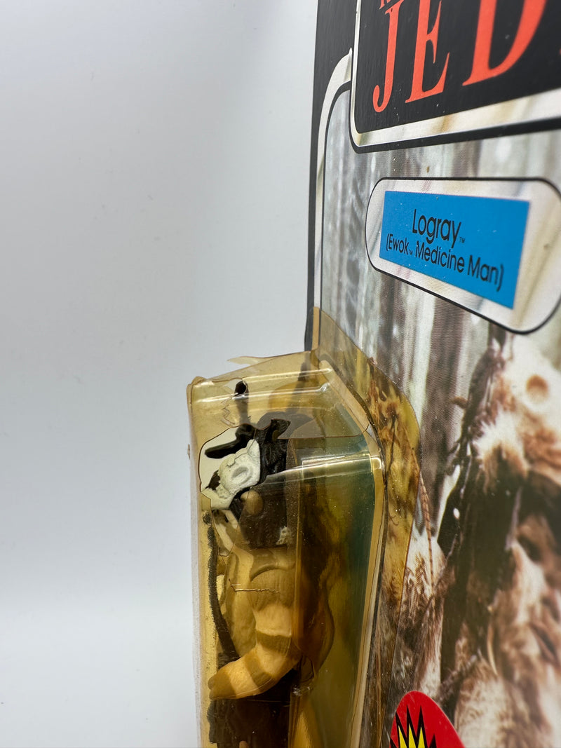 1984 Kenner Star Wars Return of the Jedi Logray Ewok Medicine Man 77 Back MOC Unpunched Anakin Offer Sticker Vintage Figure
