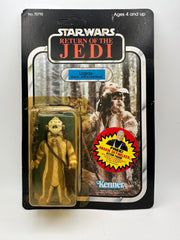 1984 Kenner Star Wars Return of the Jedi Logray Ewok Medicine Man 77 Back MOC Unpunched Anakin Offer Sticker Vintage Figure