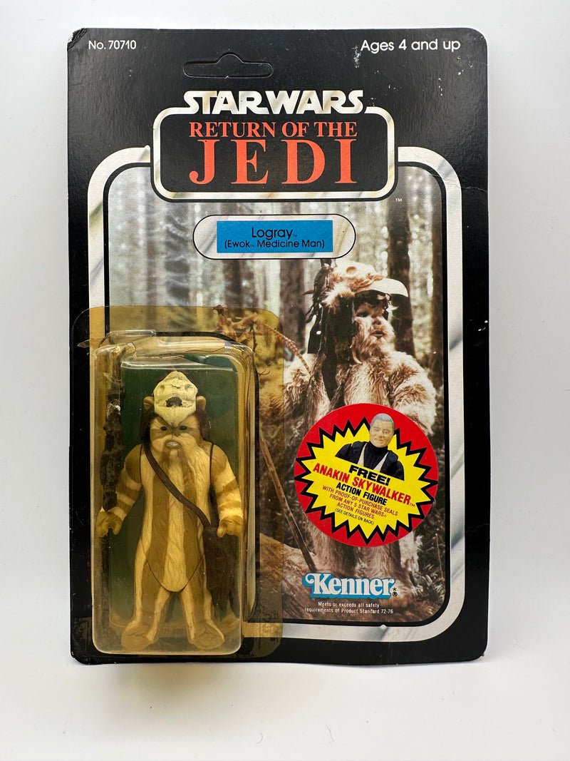 1984 Kenner Star Wars Return of the Jedi Logray Ewok Medicine Man 77 Back MOC Unpunched Anakin Offer Sticker Vintage Figure