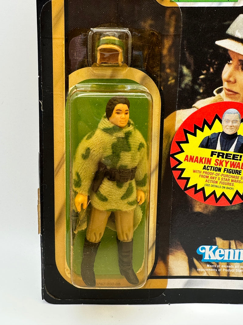 1984 Kenner Star Wars Princess Leia Organa In Combat Poncho ROTJ 77 Back MOC with Anakin Offer Sticker and Clear Punch