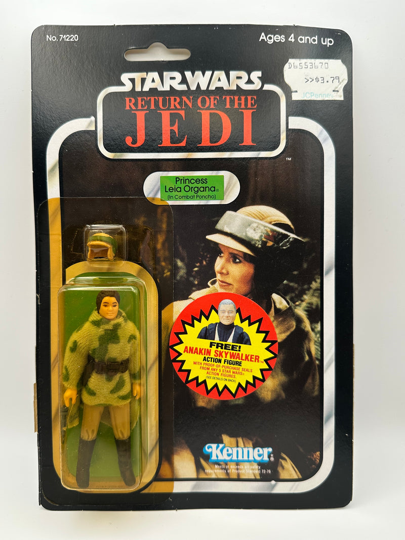 1984 Kenner Star Wars Princess Leia Organa In Combat Poncho ROTJ 77 Back MOC with Anakin Offer Sticker and Clear Punch