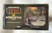 Vintage 1983 Kenner Star Wars Return of the Jedi TIE Interceptor vehicle complete in original box with battle sound and flashing laser light packaging