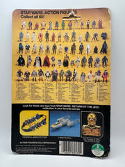 Vintage 1983 Kenner Star Wars Admiral Ackbar Return of the Jedi 65 back MOC sealed action figure with coin offer, yellowed bubble with visible crack, unpunched card with hanger wear, front view collectible

