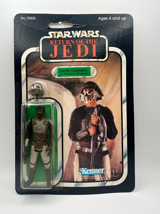 Front view of sealed 1983 Kenner Lando Calrissian Skiff Guard Disguise on Return of the Jedi 65-back card