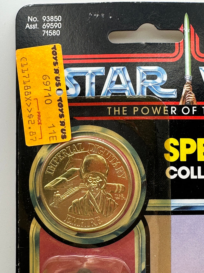 Vintage Star Wars Imperial Dignitary POTF 92 back coin Kenner Power of the Force MOC yellow bubble

