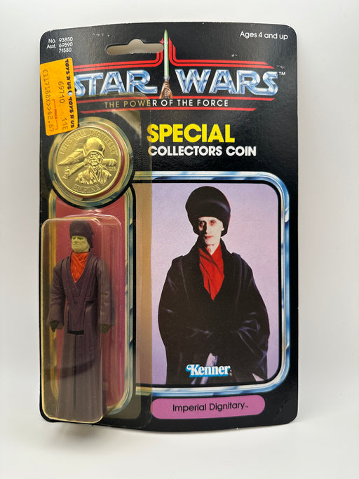 Vintage Star Wars Imperial Dignitary POTF 92 back coin Kenner Power of the Force MOC yellow bubble

